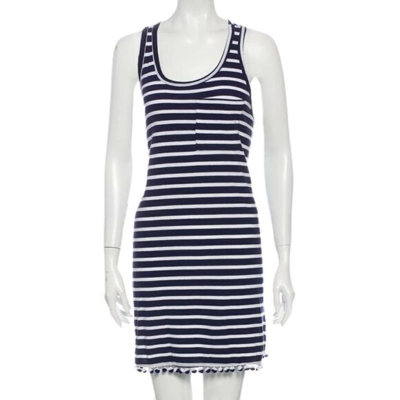 Sundry Blue and white striped sundress w pom-poms at hem. Size one/ size small - Picture 1 of 9